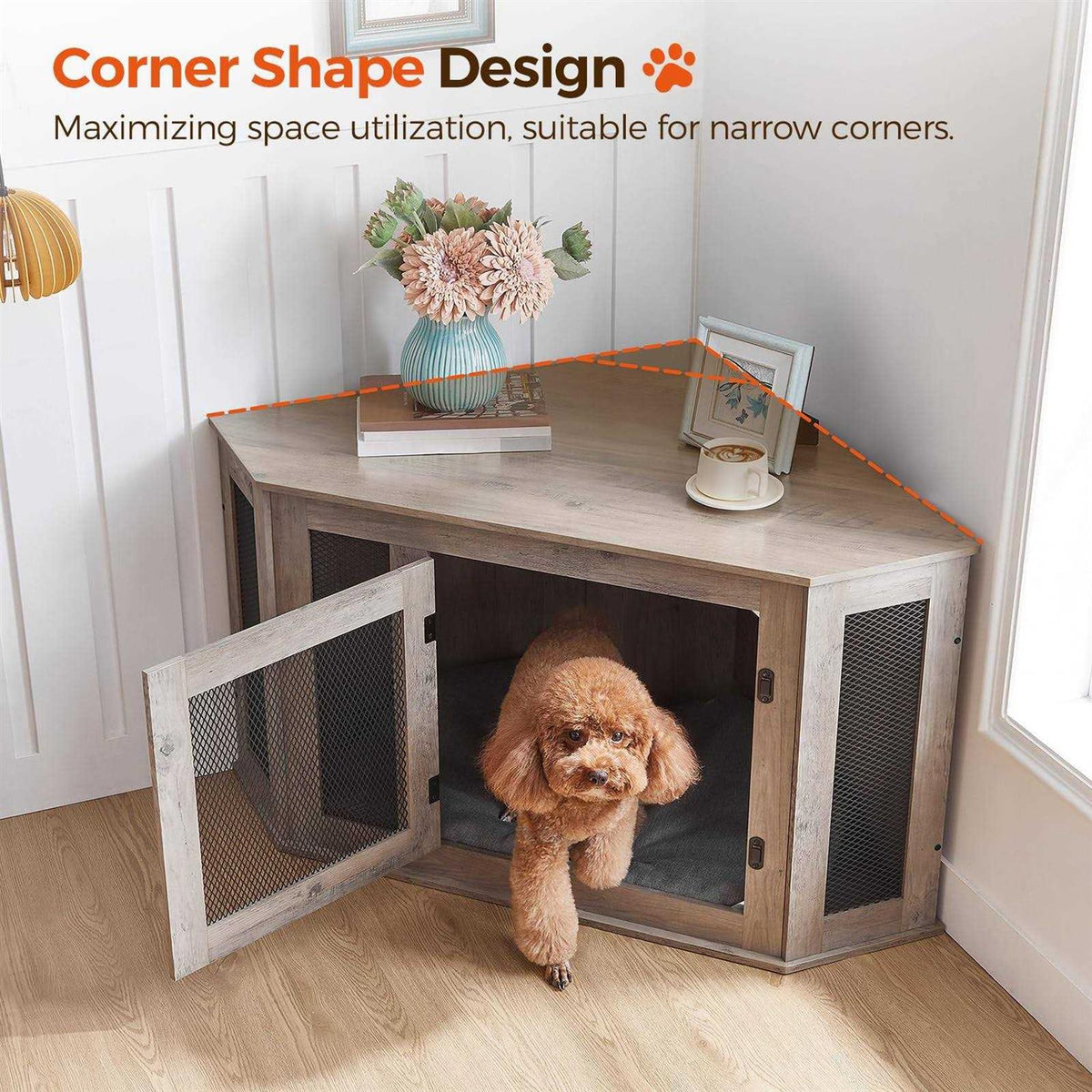 Wooden Corner Dog Crate End Table W797311
