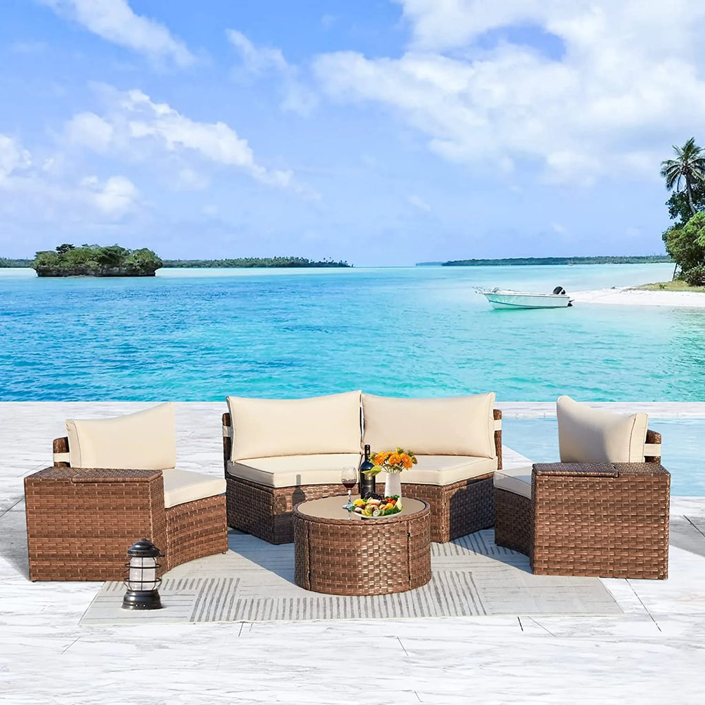 7 Piece Outdoor Patio Sectional Sofa Set with Storage Armrest G9645