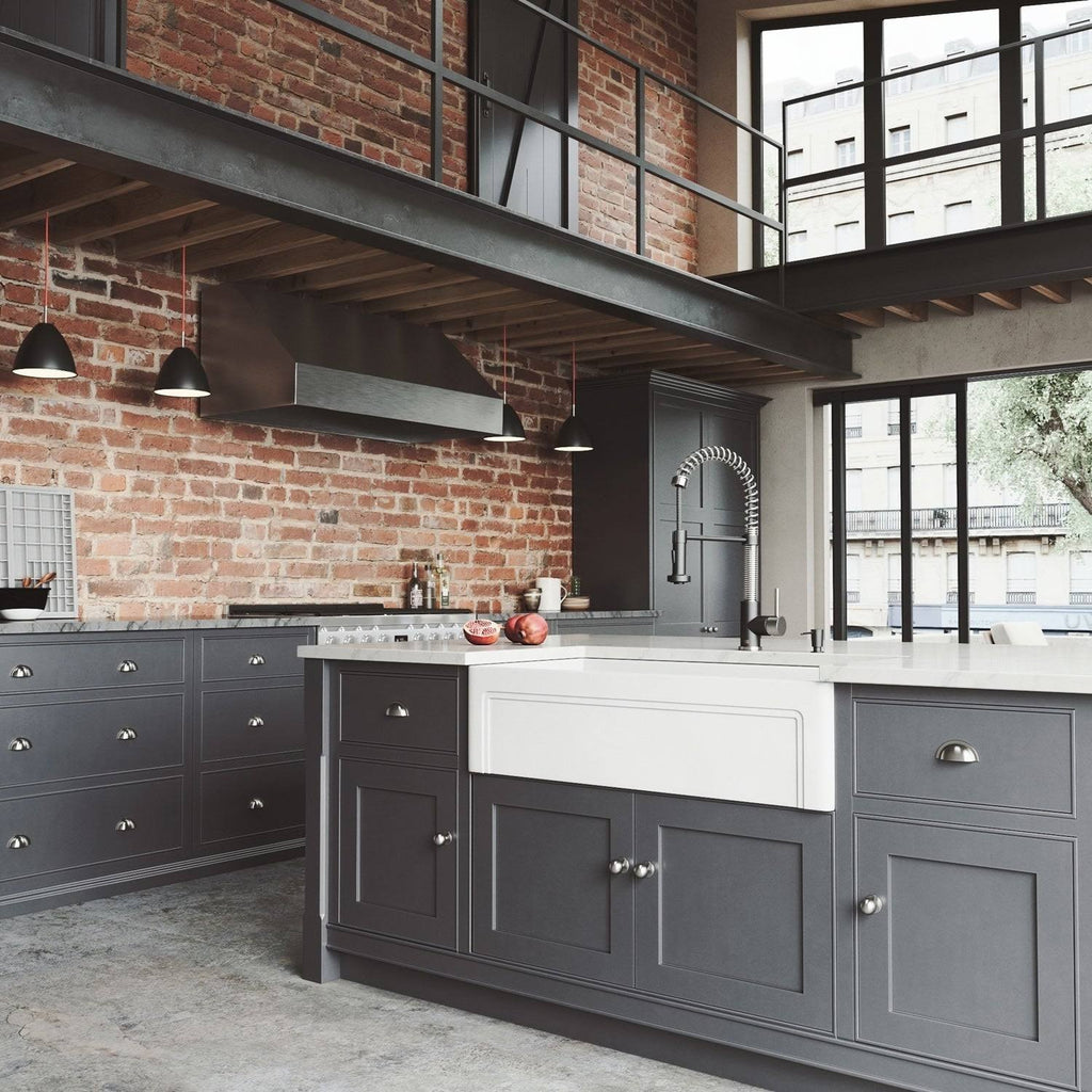 36 in. Matte Stone Farmhouse Kitchen Sink Set with Matte Black Faucet U17090