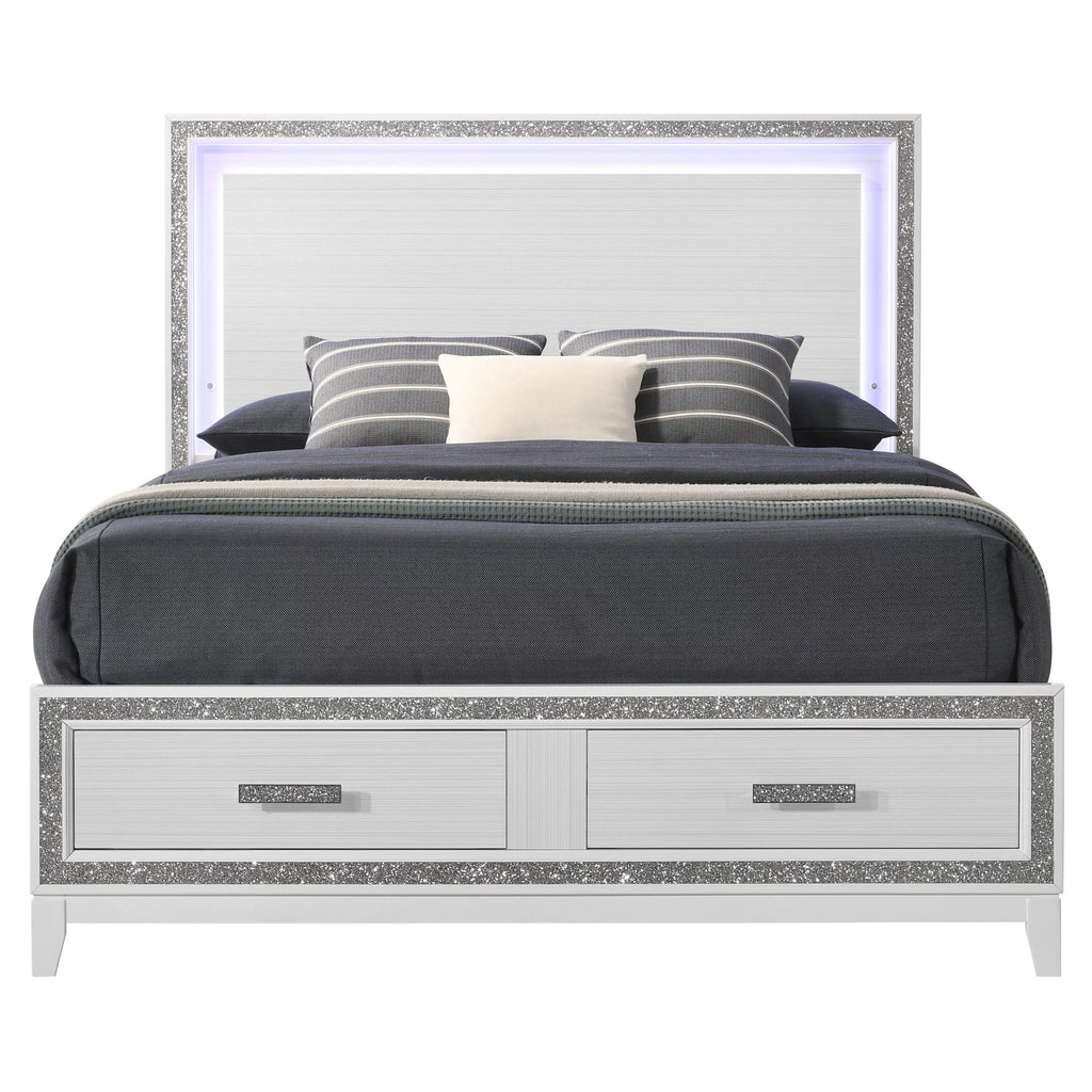 White 2 Drawer Wooden Queen Bed with LED Headboard X1115
