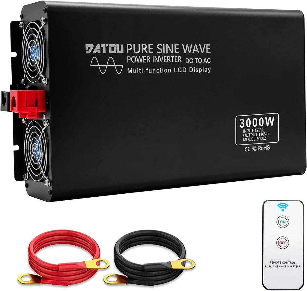 2000W Pure Sine Wave Power Inverter DC 12V to 110V AC with 2 AC Outlets H1835