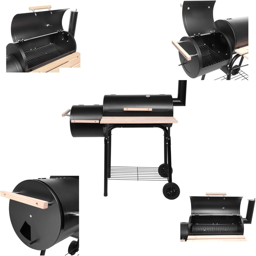 Charcoal Offset Smoker BBQ Grill with Wheels W541