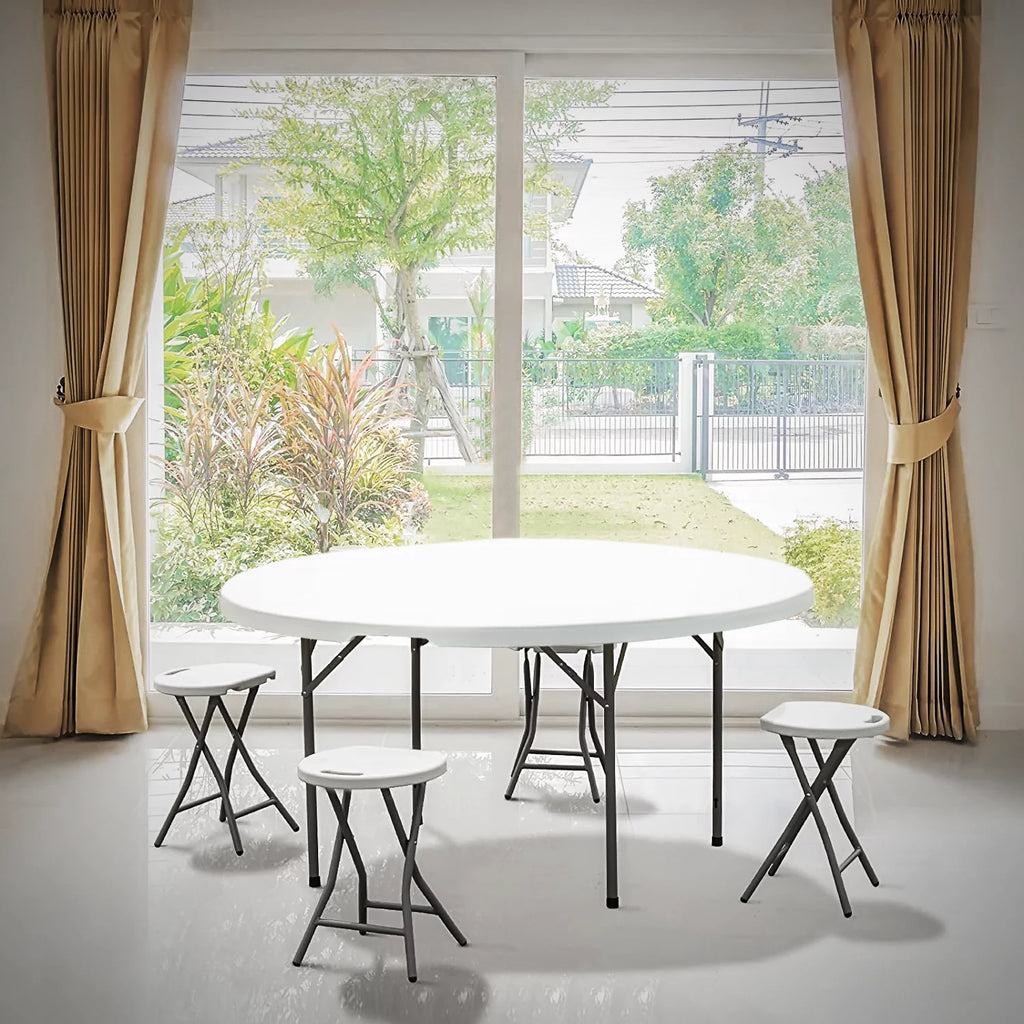 5Ft White Bi-Fold Plastic Table Set of 5 F8526