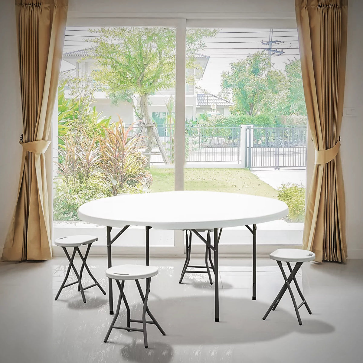 5Ft White Bi-Fold Plastic Table Set of 5 F8526