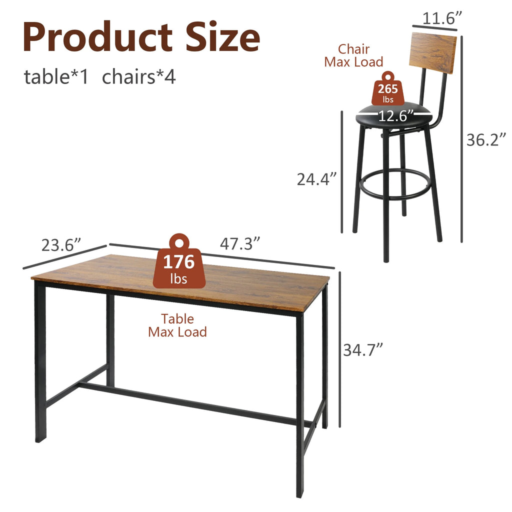 Rustic Brown PU Upholstered Bar Table Set of 4 with 4 Stools A966