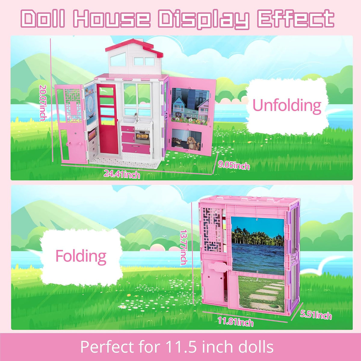 2-Story Doll House with 25+ Pcs Furniture & Accessories X83536