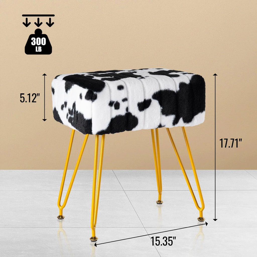 Faux Fur Vanity Stool with Golden Metal Legs B7023