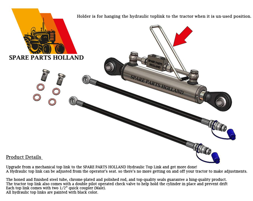 Hydraulic Top Link Cat. 2-2 with Locking Block 7 3/4” - 24” with 2 x Hoses O846896
