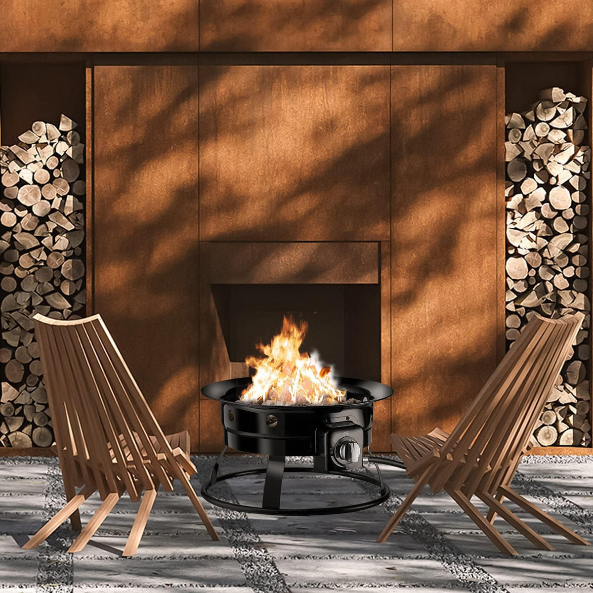 20.47-Inch Diameter Propane Gas Fire Pit with Carry Kit & Lava Rocks F966805