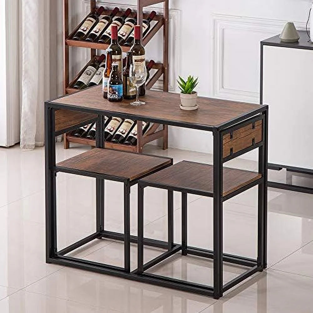 3 Pcs Modern Wood Dining Table and Chairs Set X41498