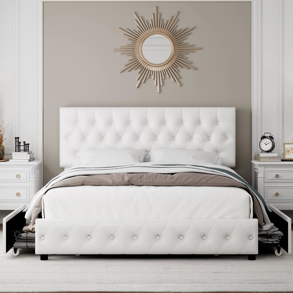 Queen Size Velvet Storage Bed with 4 Drawers W152042