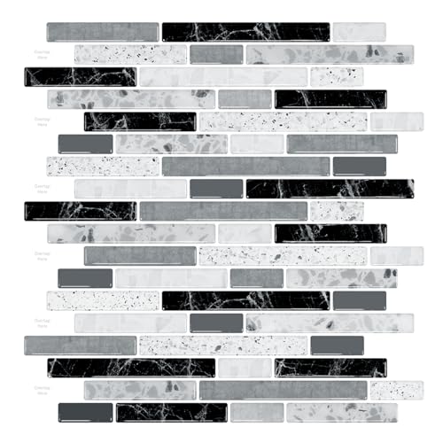 10-Sheet Self-Adhesive Vinyl Backsplash Tiles (Gray) F9730