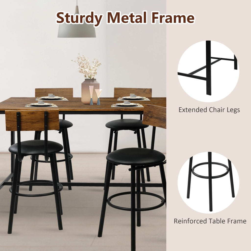 Rustic Brown PU Upholstered Bar Table Set of 4 with 4 Stools A966