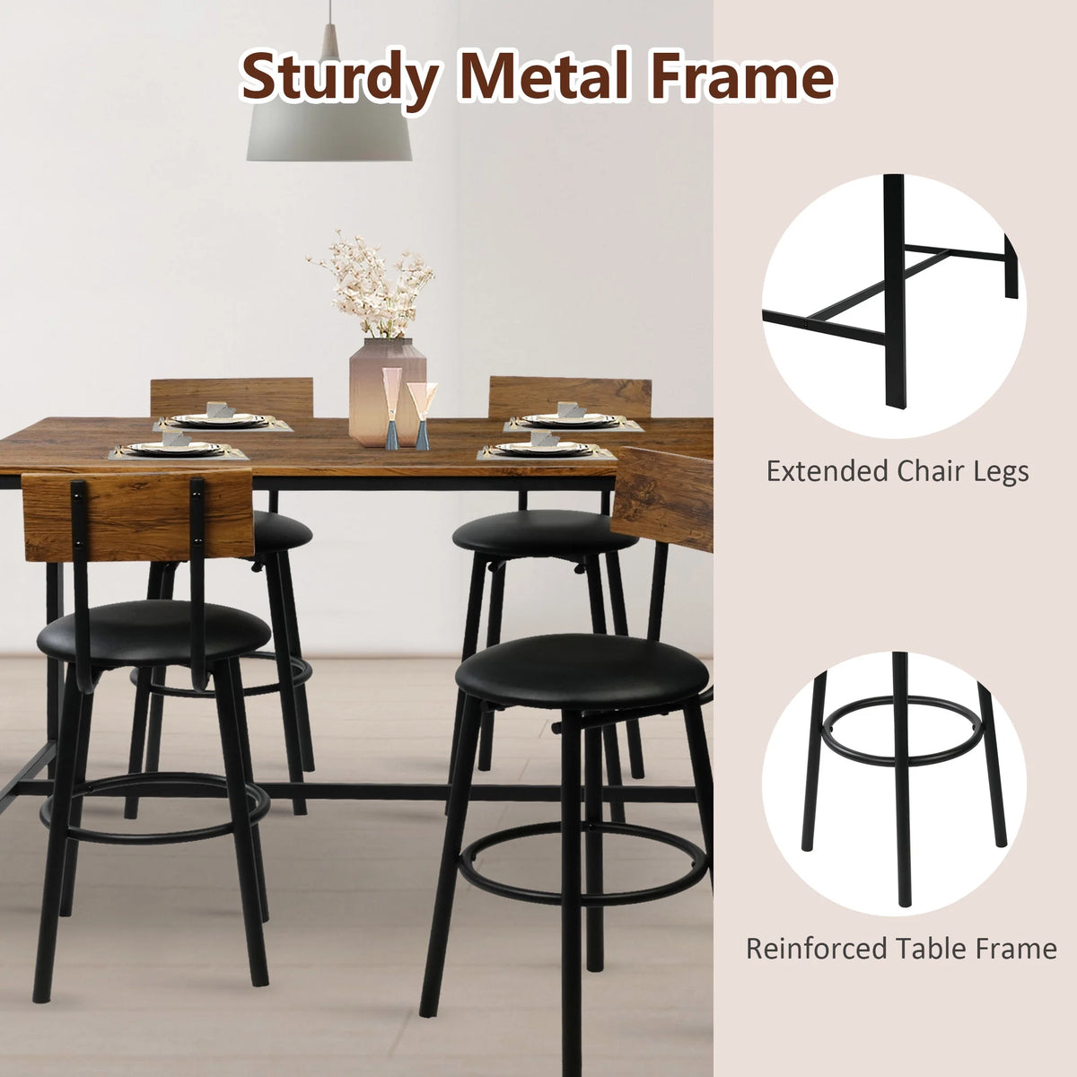 Rustic Brown PU Upholstered Bar Table Set of 4 with 4 Stools A966
