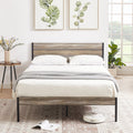 Queen Size Metal Platform Bed with Wooden Headboard L790094