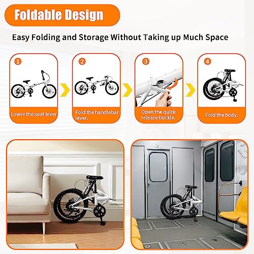 20 Inch 7 Speed Folding Bike with Dual Disc Brakes Carbon Steel White Y34180