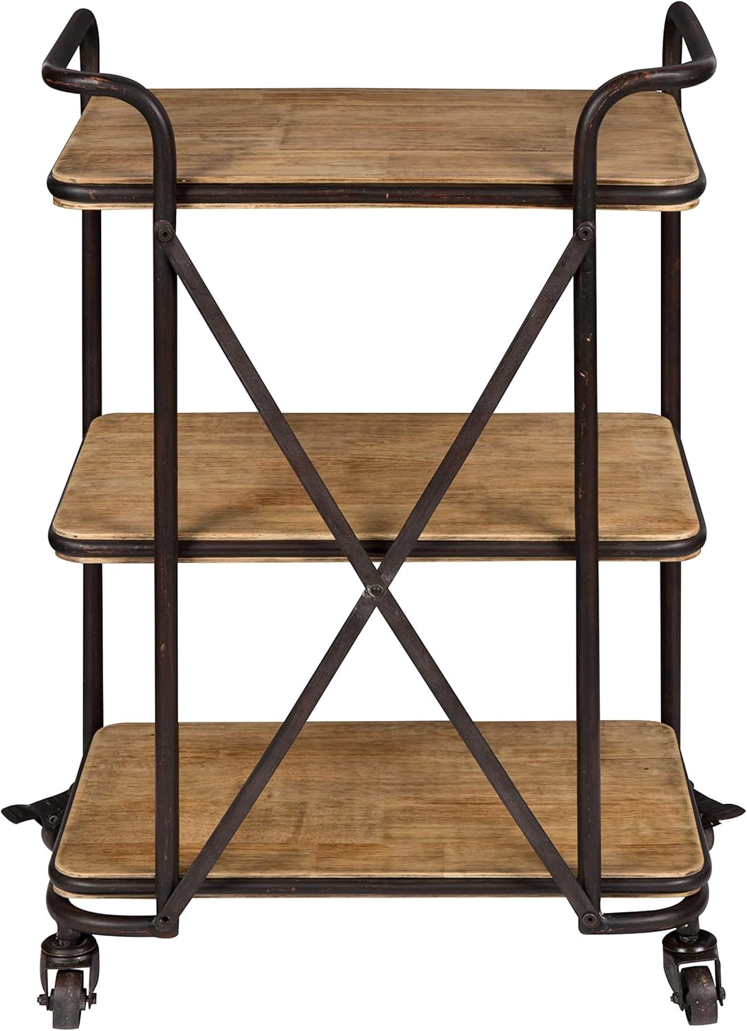 Wood and Metal 3 Tiered Rolling Bar Cart S791313