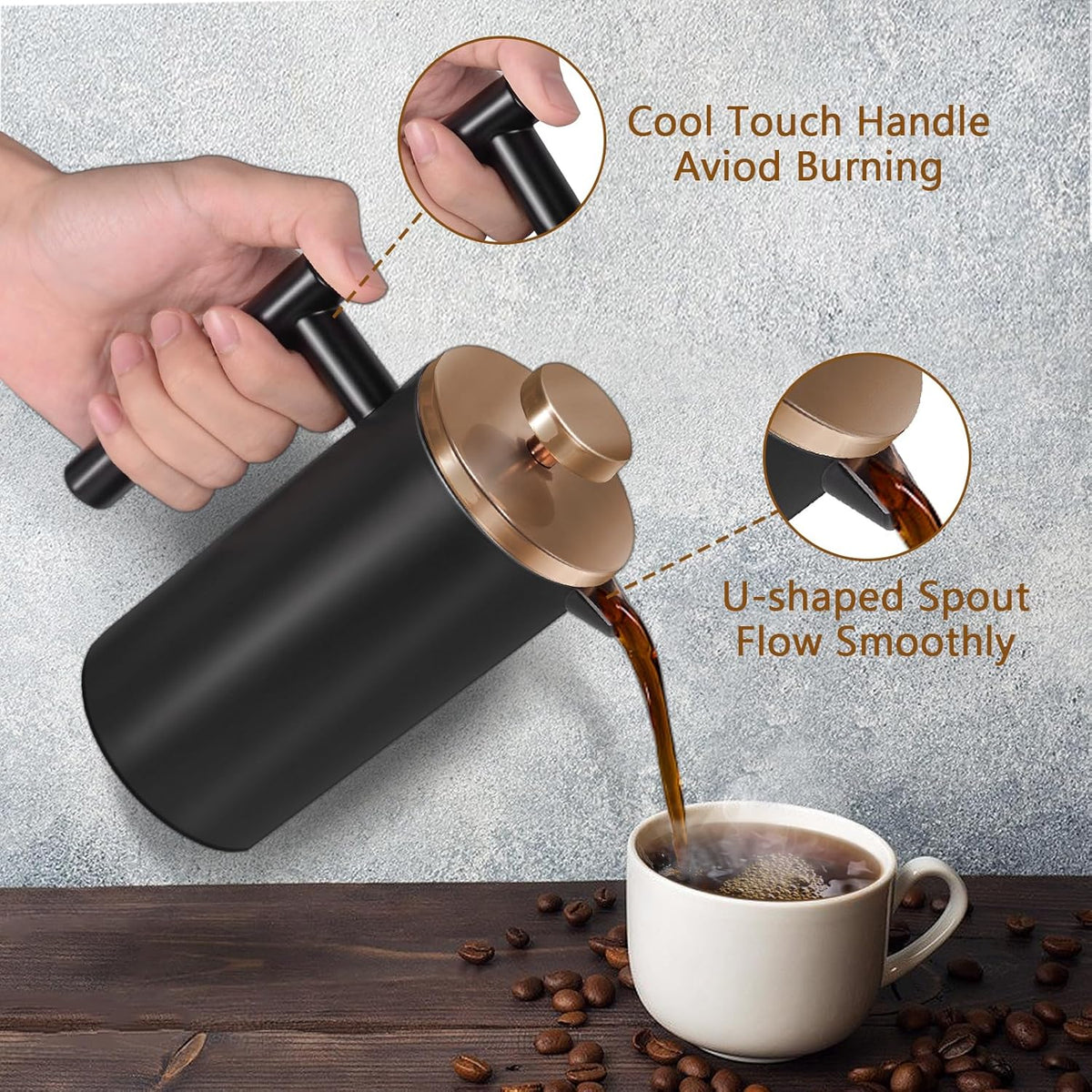 50 Ounce Double-Wall Insulated Stainless Steel French Press U1873