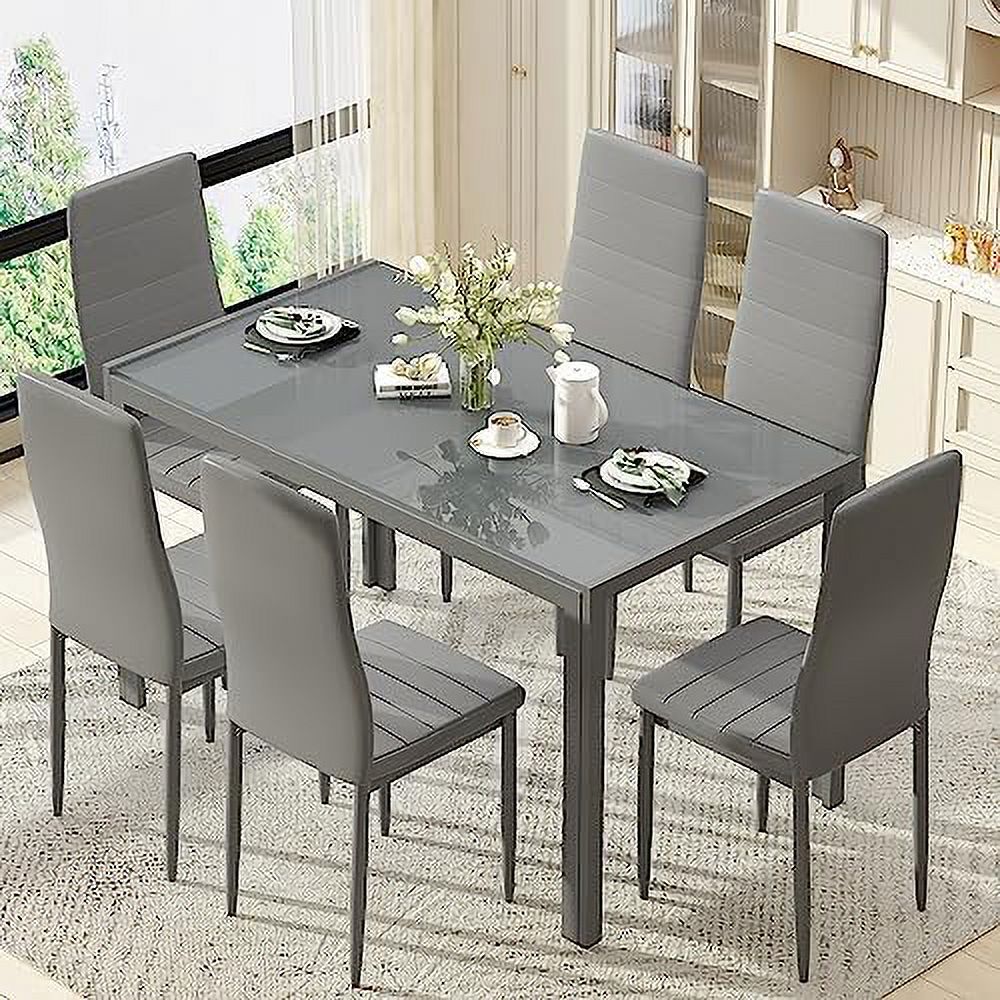 5 Piece Faux Marble Dining Table and PU Leather Chairs Set W491680