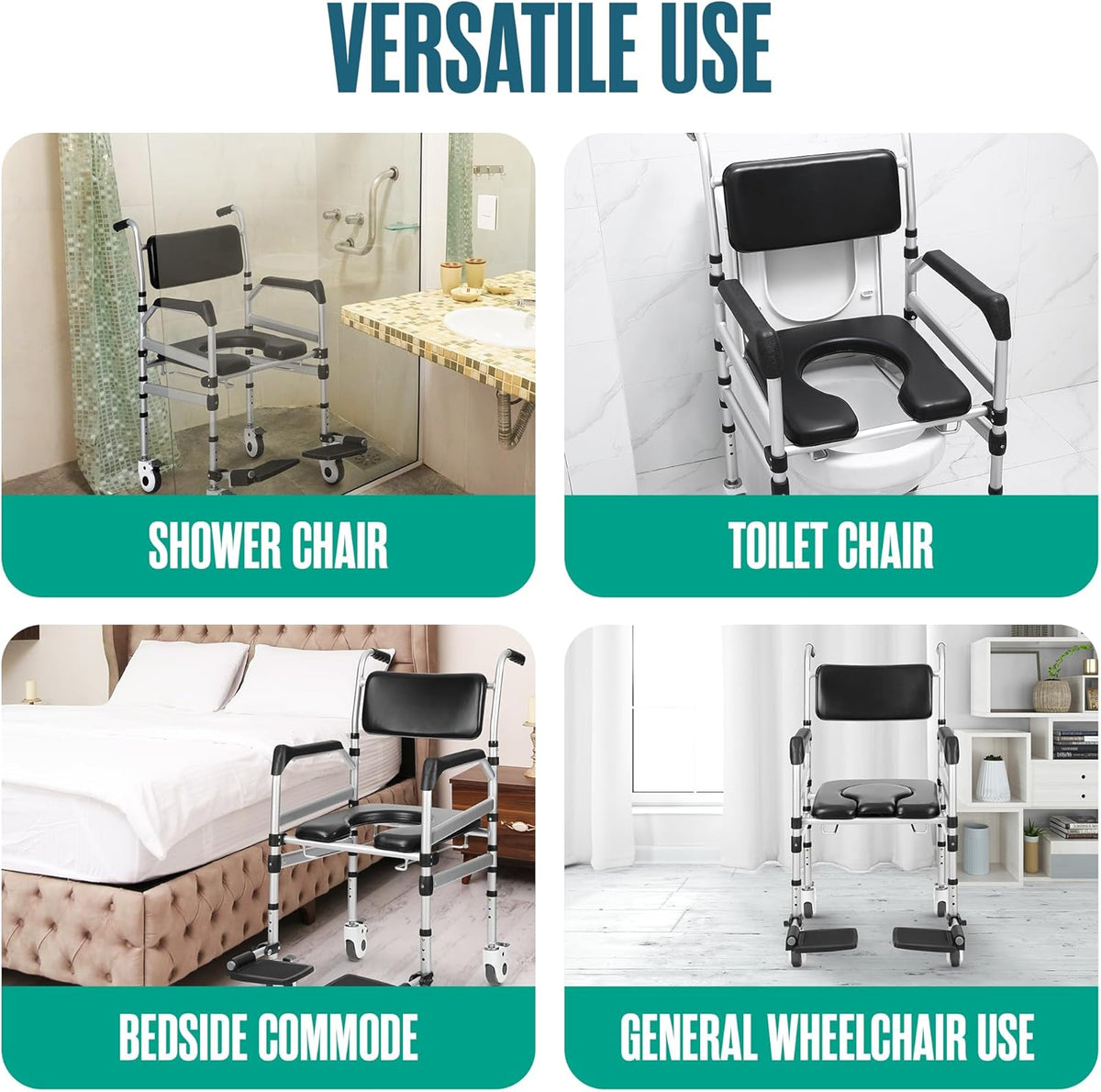 Shower Chair with Wheels, Height Adjustable Z83256
