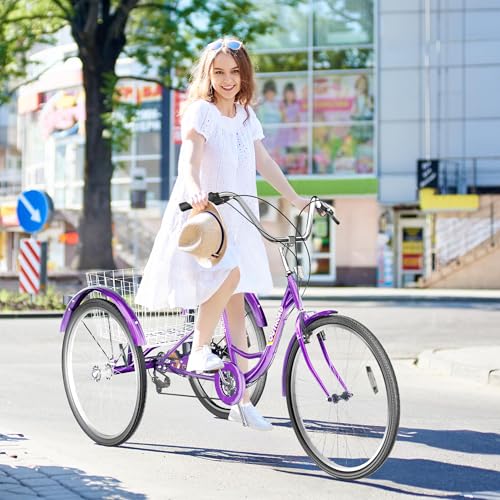 24 Inch Blue 7-Speed Adult Tricycle with Large Basket S322158