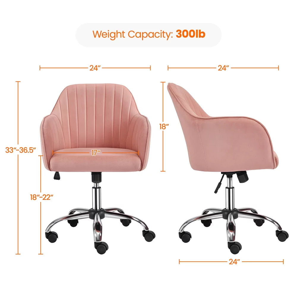 Pink Velvet Height-Adjustable Swivel Desk Chair O360