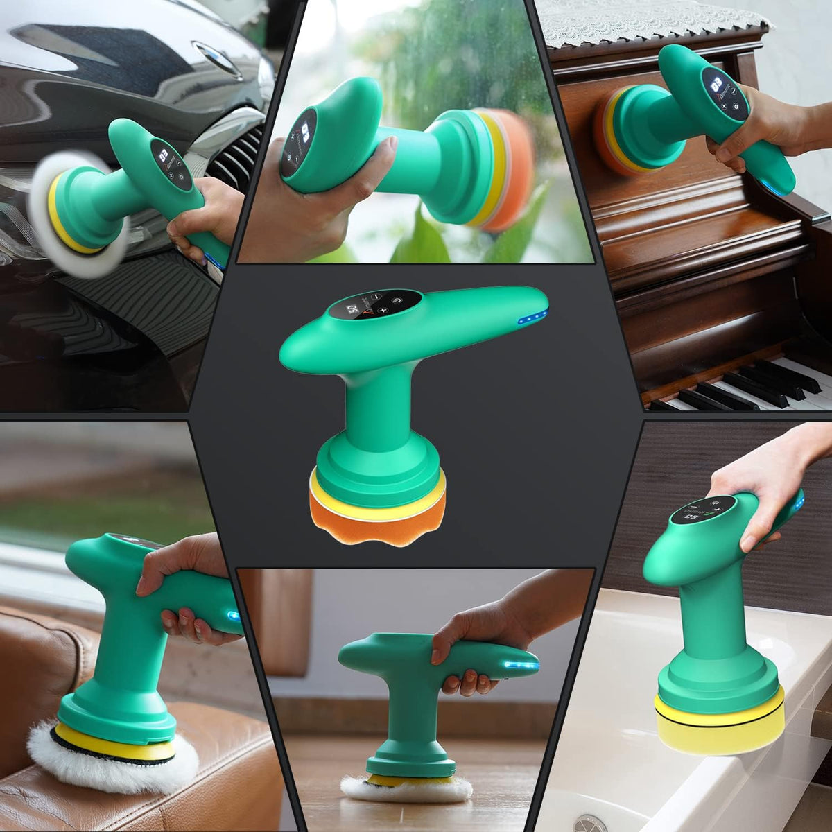 Cordless Car Polisher, 4 inch 2500-6000 RPM Micro Car Buffer Polisher with Touchscreen, 6 Speeds Orbital Buffer with Paste Wax & Pads K9629