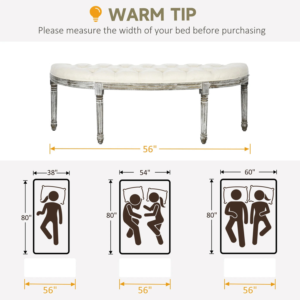 Off White Tufted Ottoman Bench D534