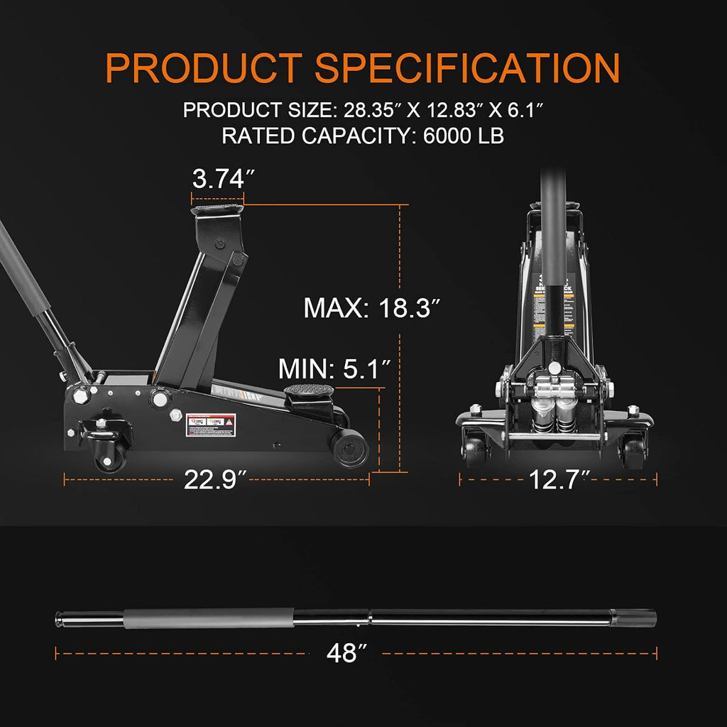 3 Ton Hydraulic Steel Floor Jack with Dual Piston Quick Lift Pump N890
