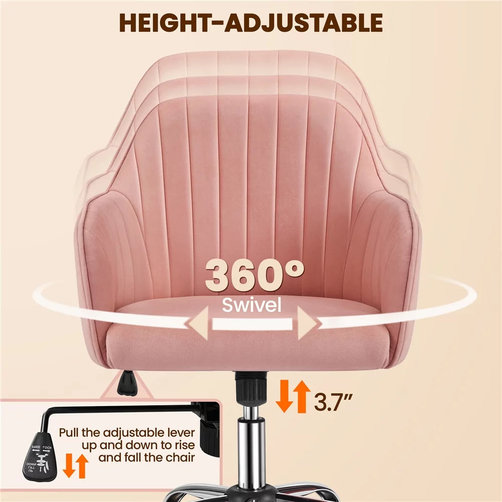 Pink Velvet Height-Adjustable Swivel Desk Chair O360