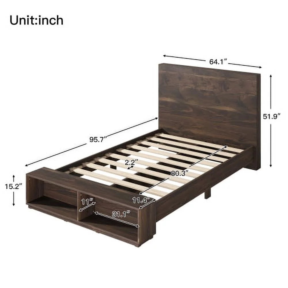 Queen Size Wood Platform Bed Frame with Storage Bench K150