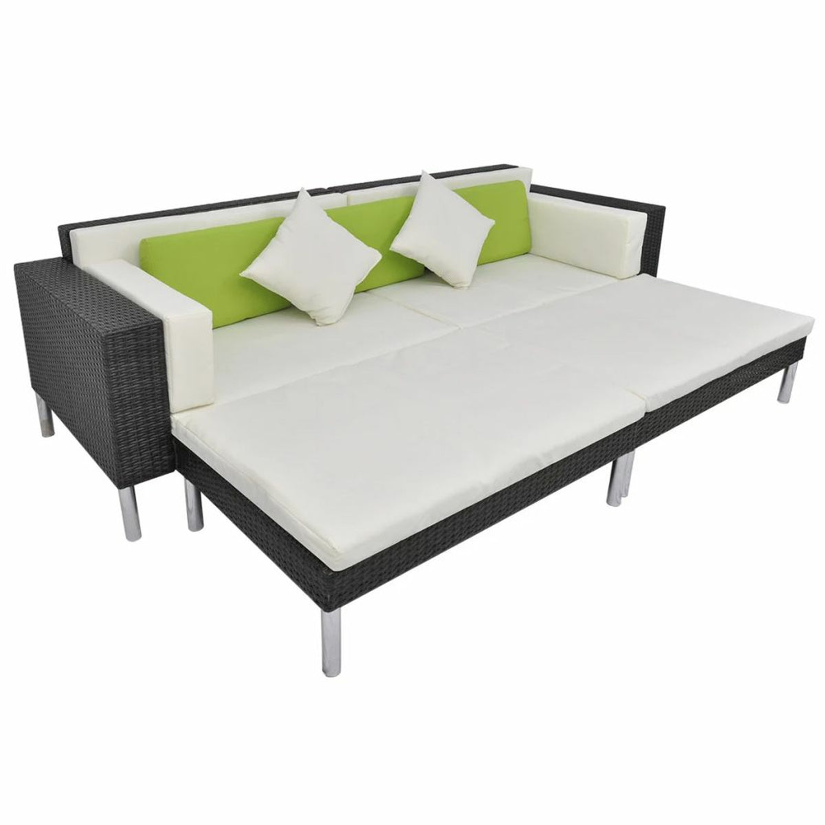 4 Piece Outdoor Conversation Set Cushioned Corner Sofa with Ottoman and Coffee Table Sectional Sofa Set Black Poly Rattan L566186