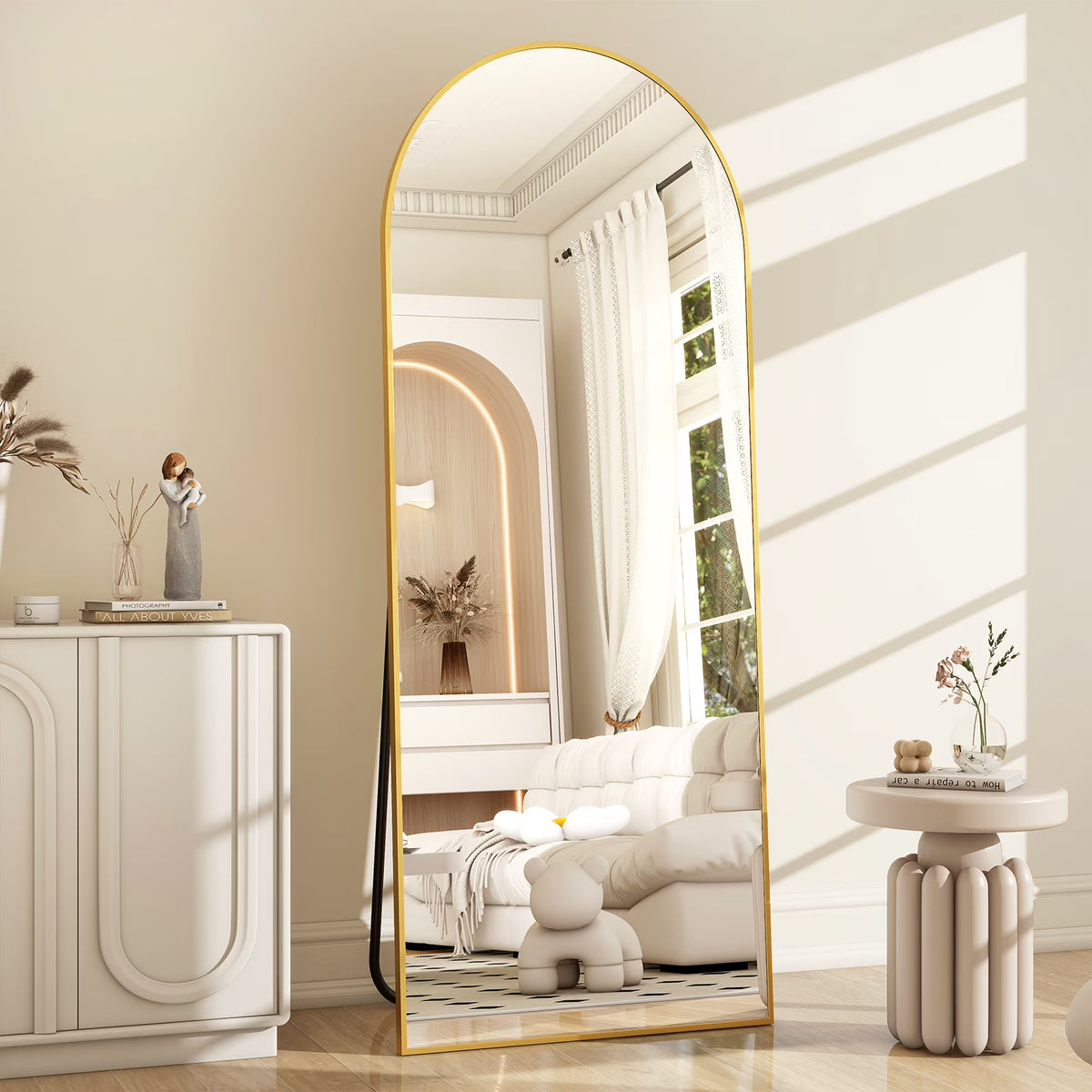 Gold Arched Full Length Floor Mirror B2514