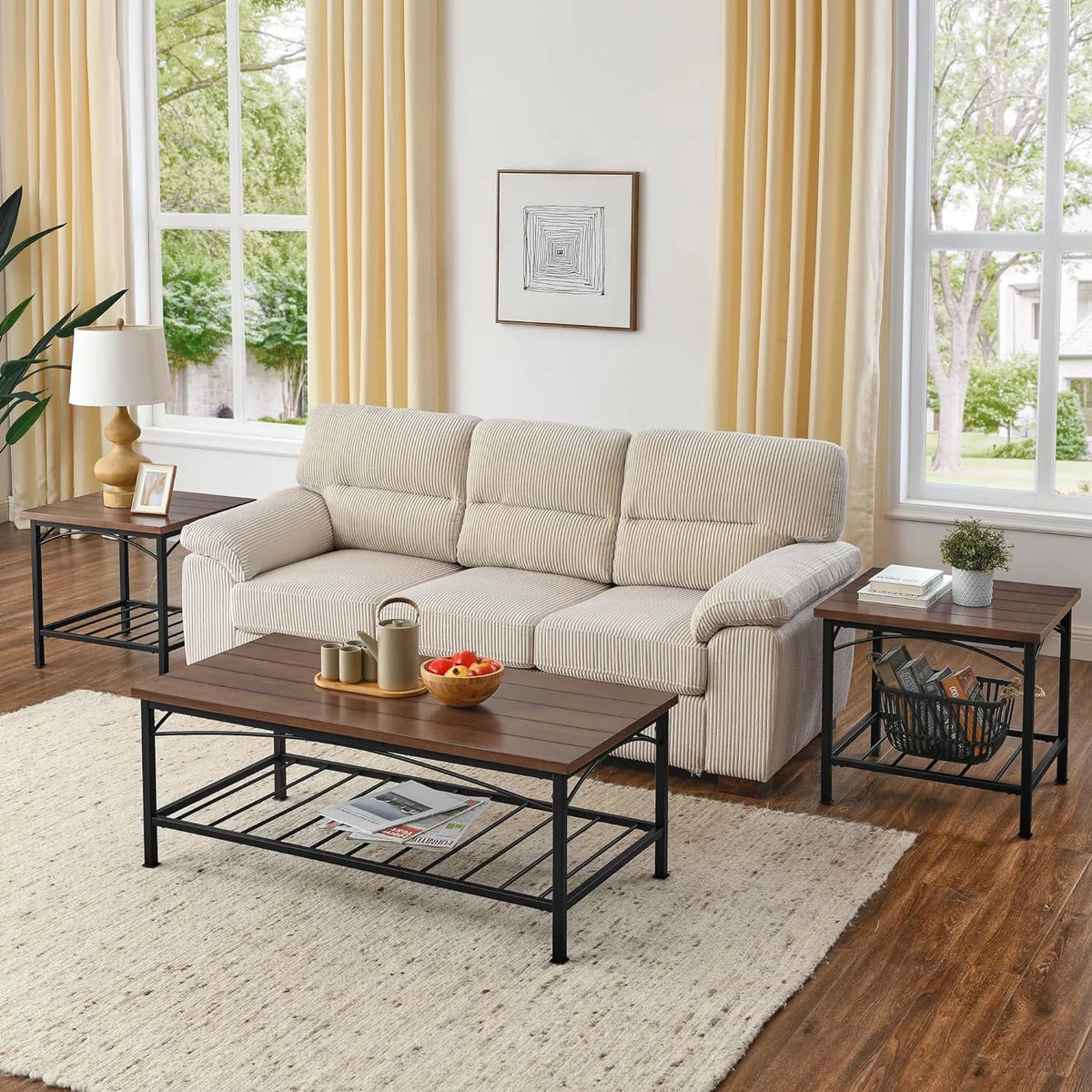Brown 3 Piece Coffee Table and 2 End Side Tables S3320