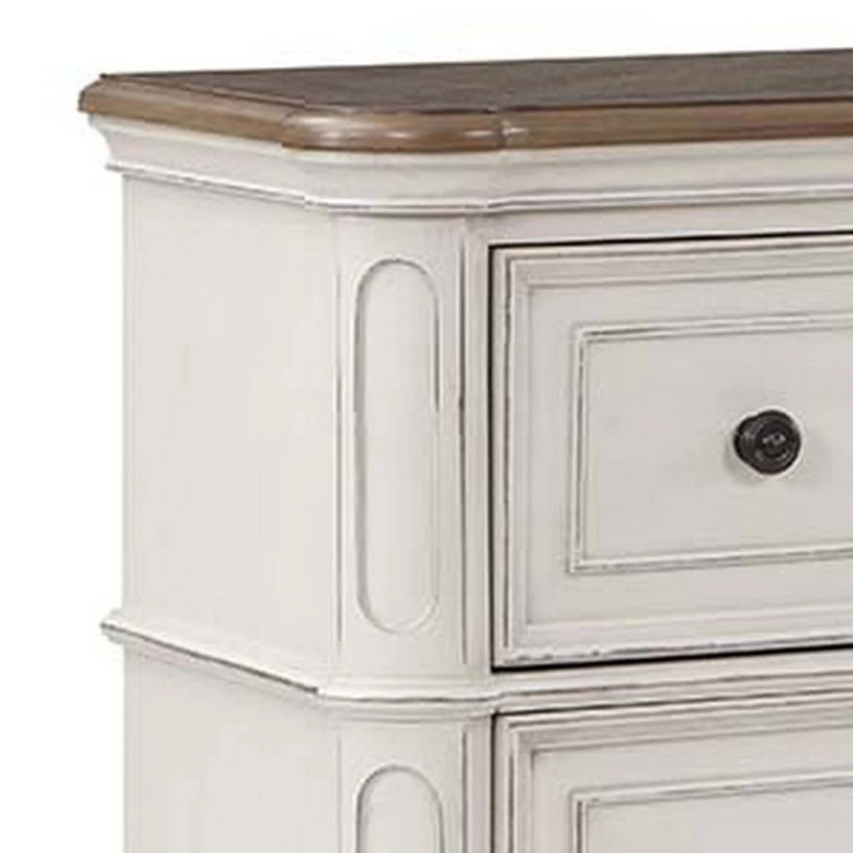 Antique White & Brown Wood Dresser with 7 Drawers Q17684
