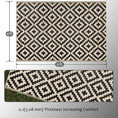 Waterproof Reversible Outdoor Rug 5x8 ft Black & Beige N29412