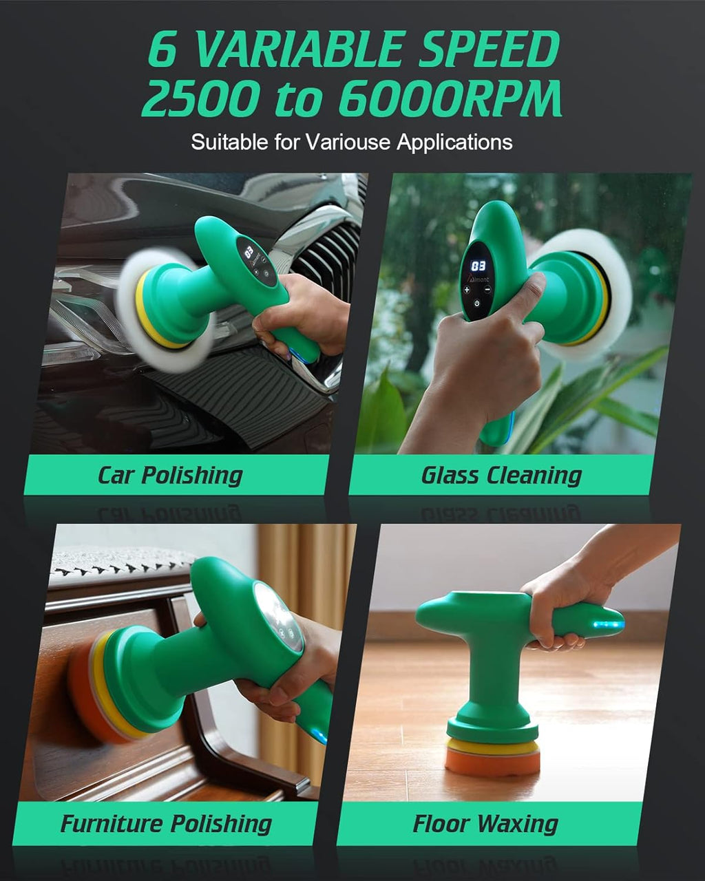 Cordless Car Polisher, 4 inch 2500-6000 RPM Micro Car Buffer Polisher with Touchscreen, 6 Speeds Orbital Buffer with Paste Wax & Pads K9629