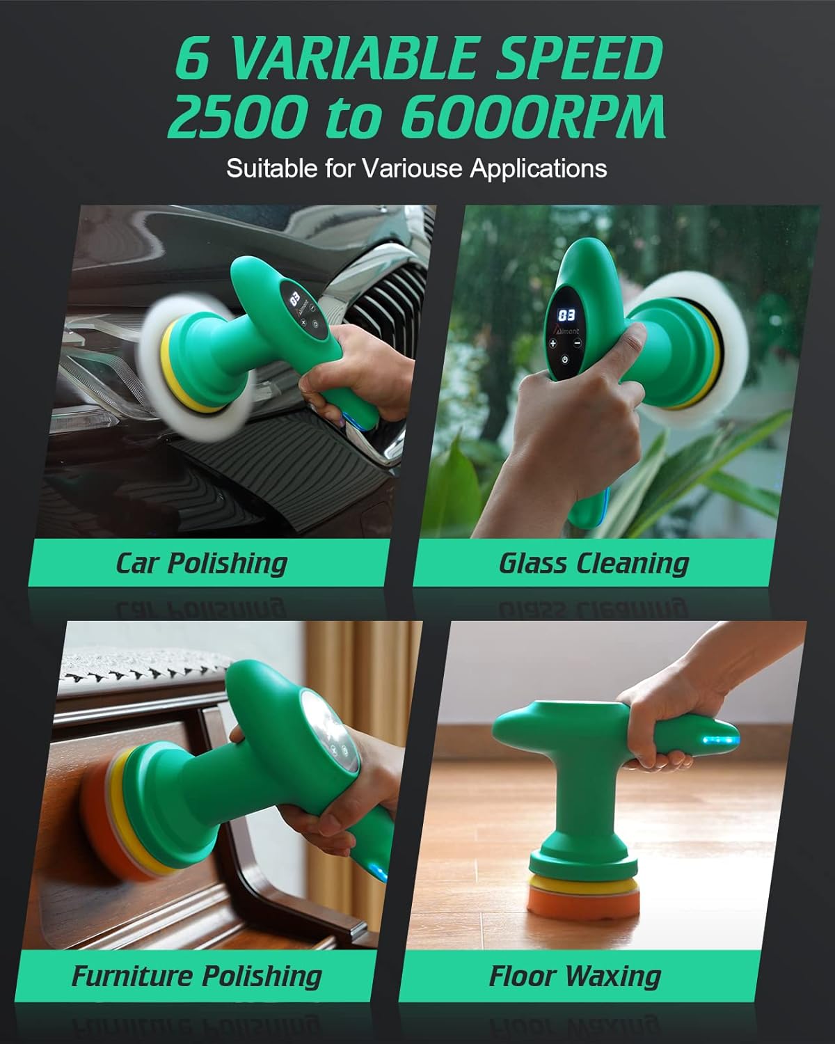 Cordless Car Polisher, 4 inch 2500-6000 RPM Micro Car Buffer Polisher with Touchscreen, 6 Speeds Orbital Buffer with Paste Wax & Pads K9629
