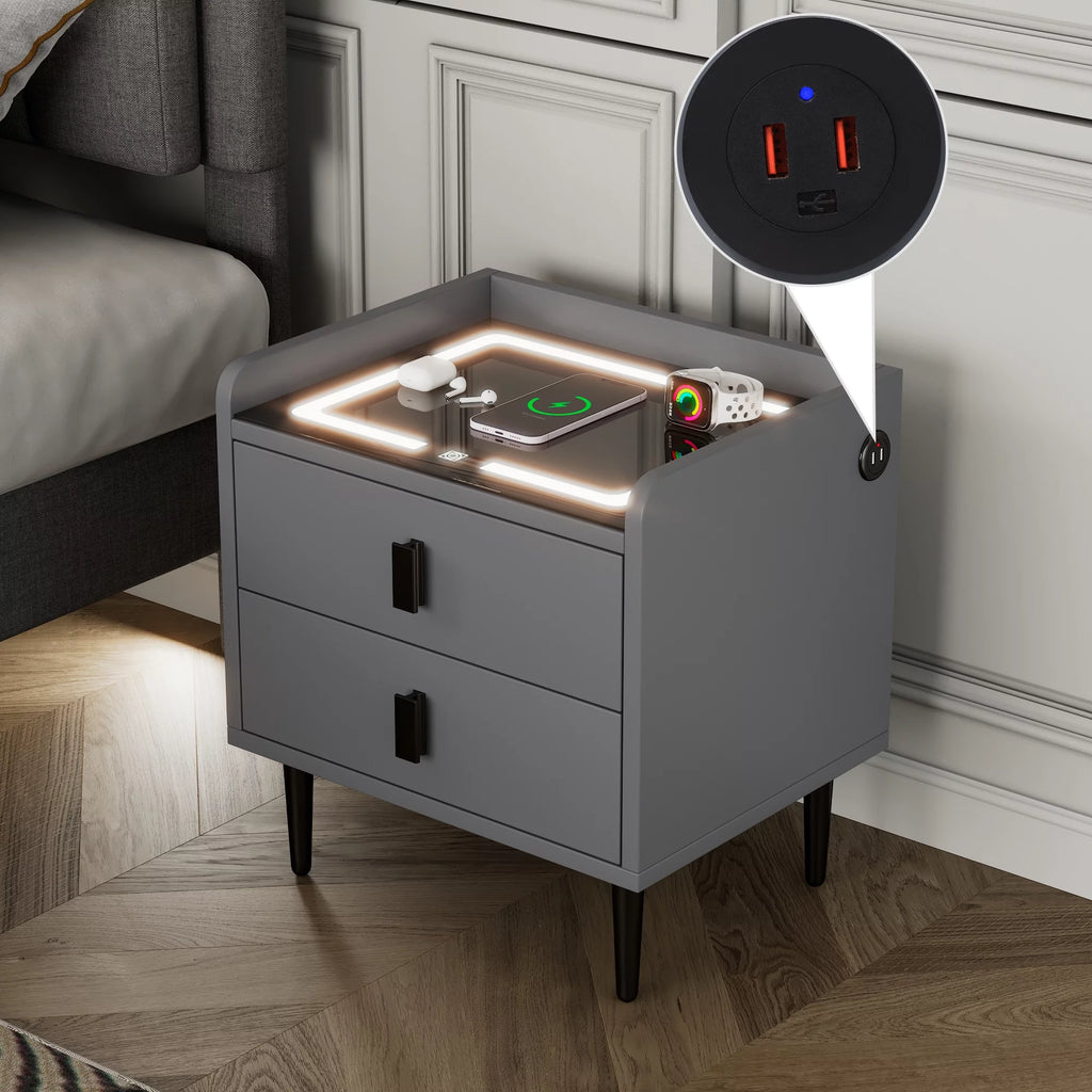Gray Side Table with Wireless Charging Station U4190
