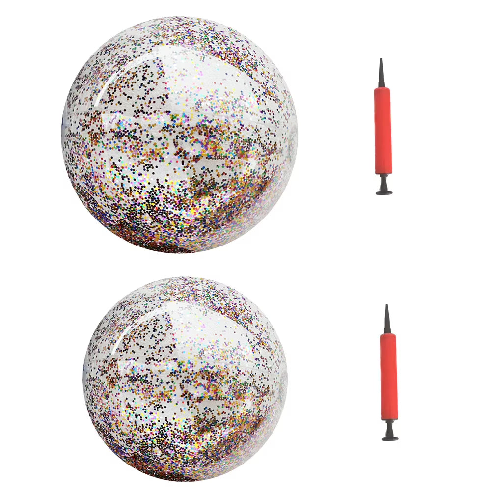 4pcs Glitter Sequin Beach Balls Round Transparent PVC Inflatable Ball Toys with Pumps H338050