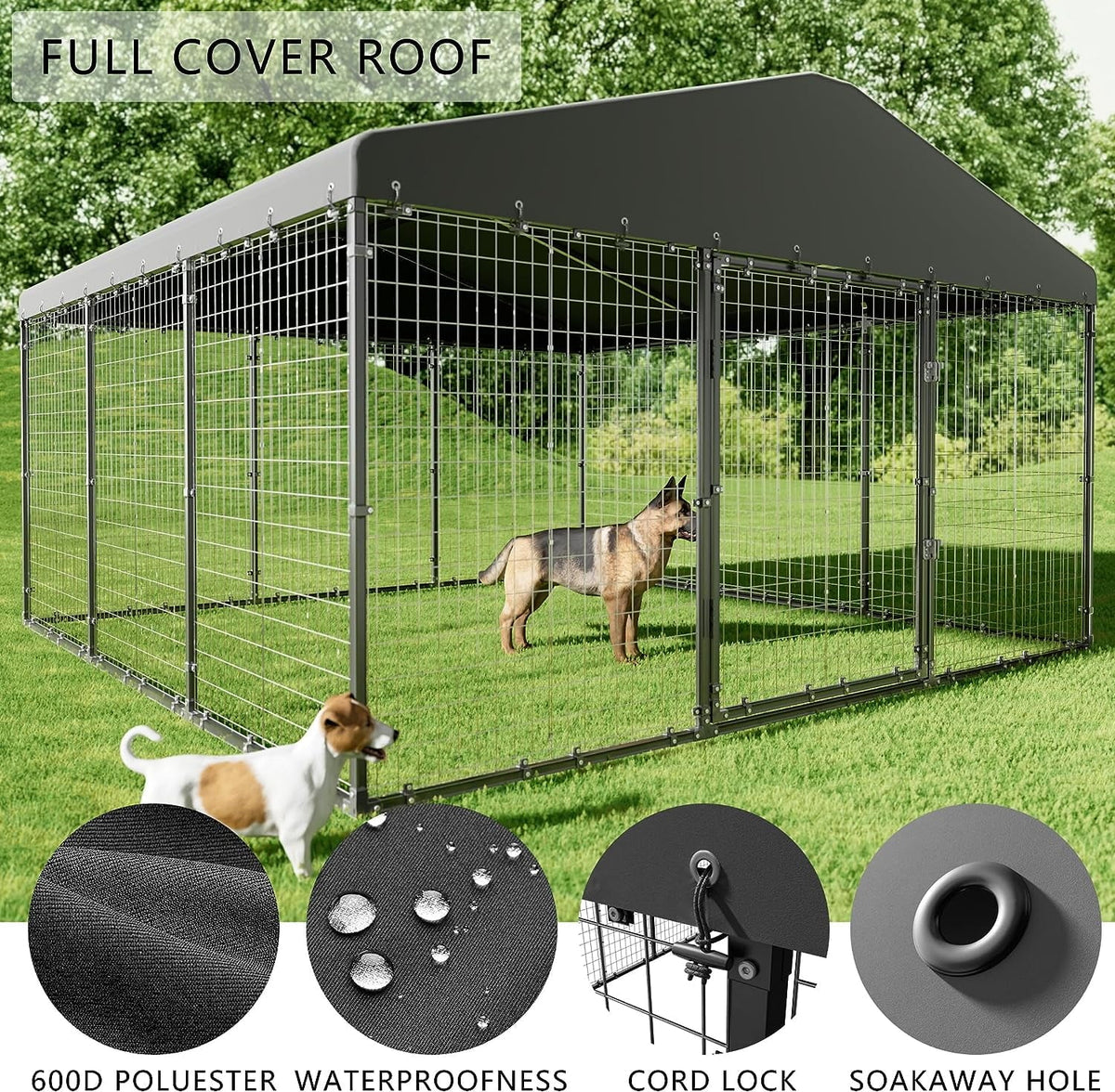 Large Heavy Duty Galvanized Steel Outdoor Dog Kennel S51350