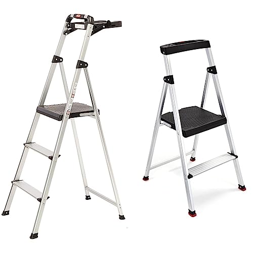 3-Step Lightweight Aluminum Folding Step Ladder with Project Tray, Gray A669837