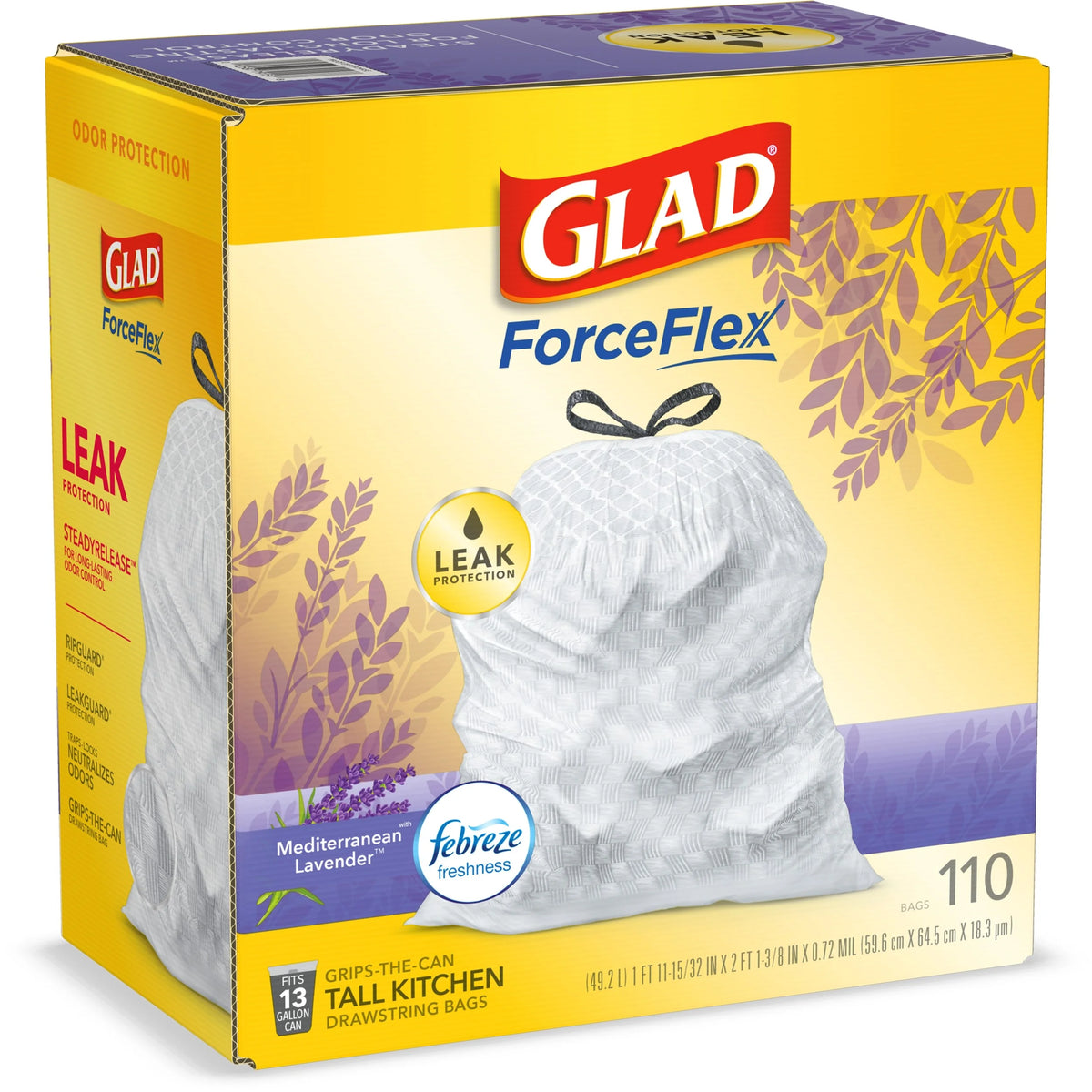 13 Gallon White Drawstring Trash Bags with Febreze Freshness - 110 Count U652