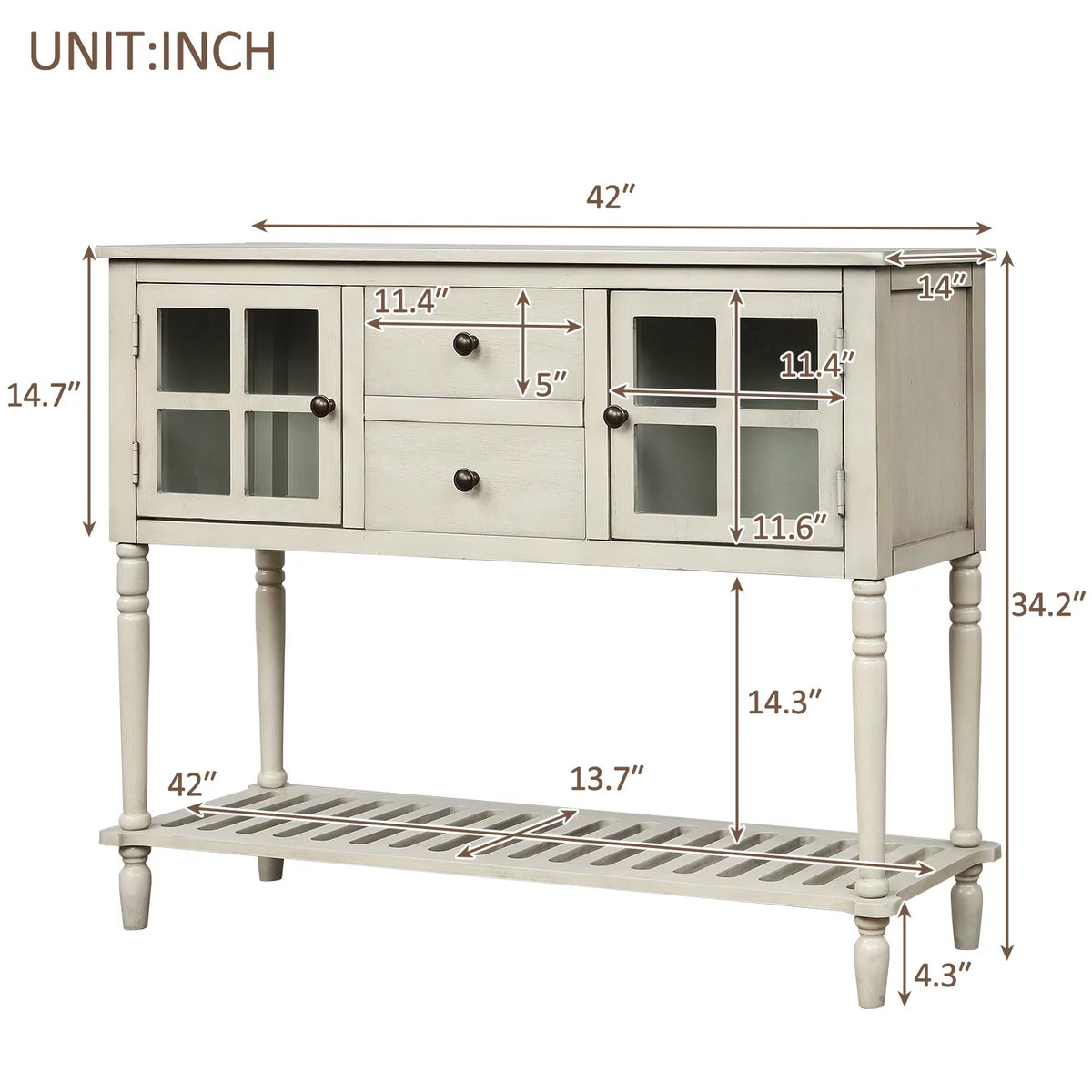 Wood and Glass Buffet Storage Cabinet with Bottom Shelf M8044