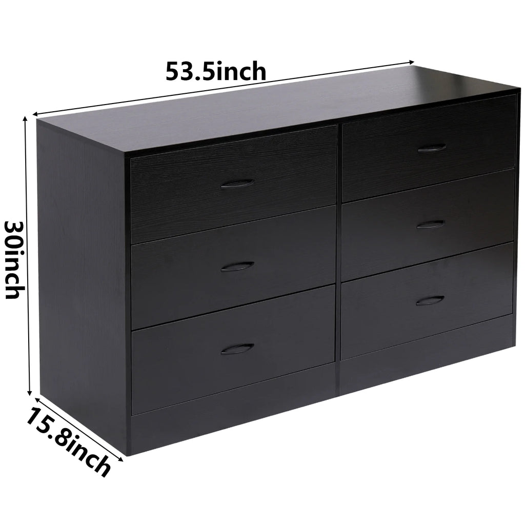 Black 6 Drawer Wood Dresser D1435