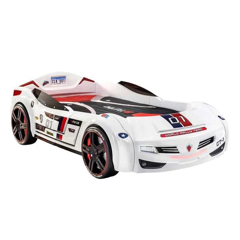 White Wood Twin Race Car Bed A651738