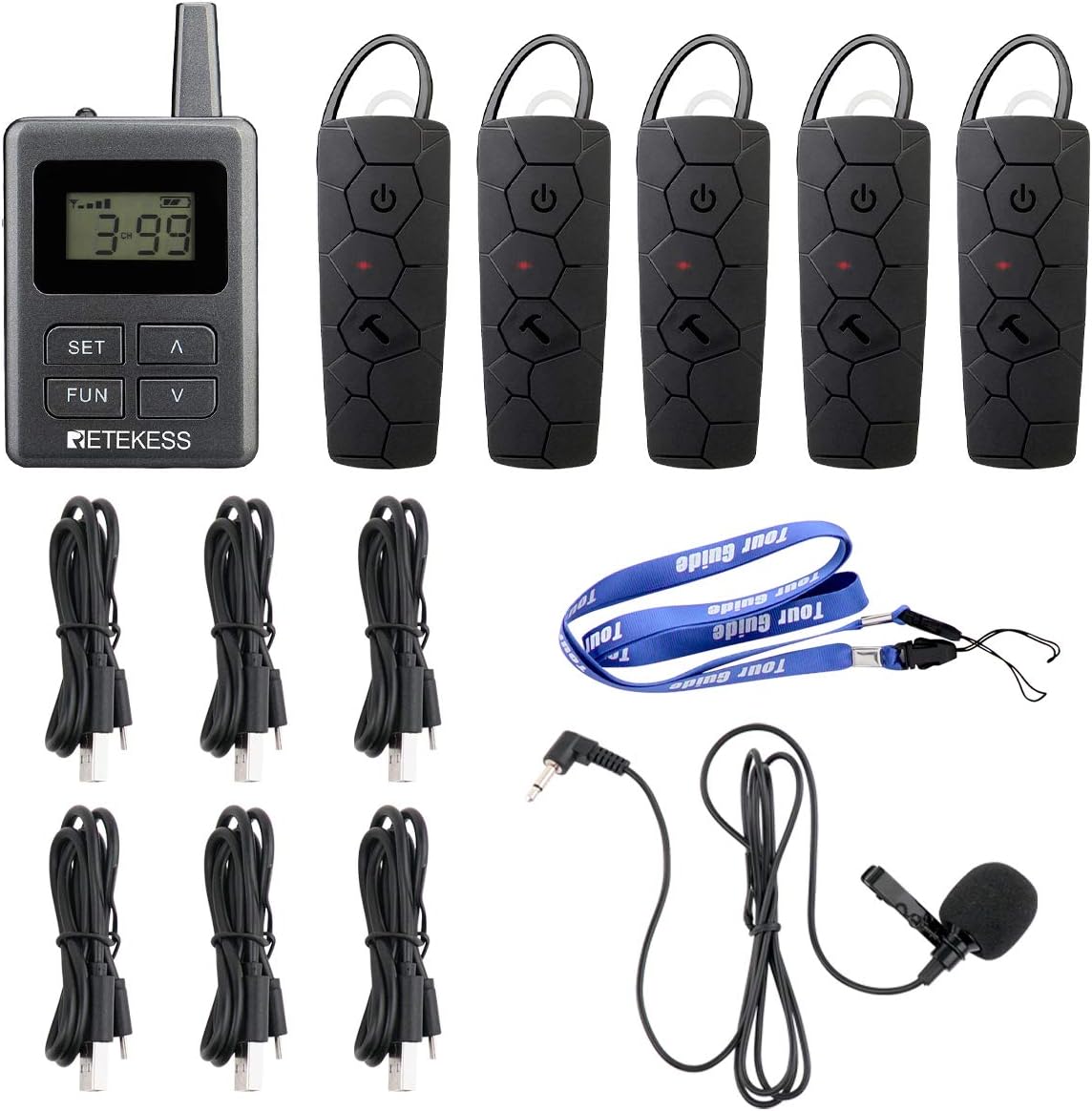 1 Transmitter and 5 Receivers Wireless Tour Guide System G698
