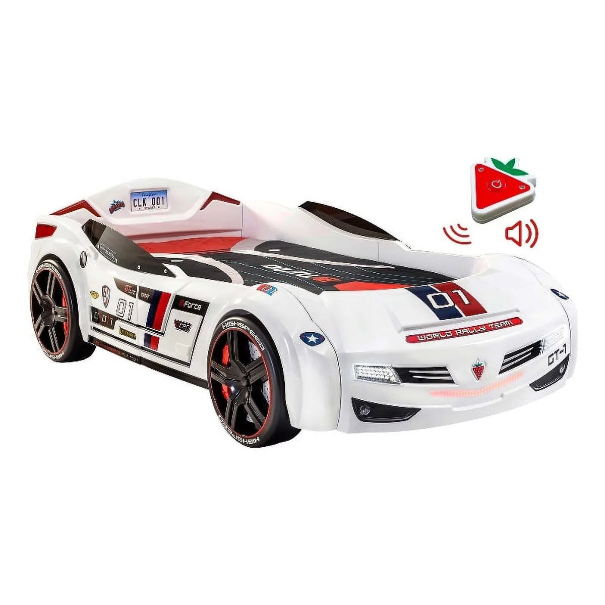 White Wood Twin Race Car Bed A651738