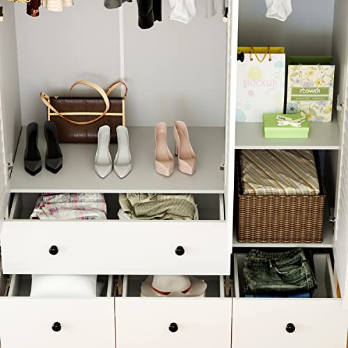 White 5 Drawer Wardrobe with Shelves and Hanging Rod S99539