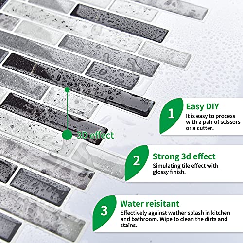 10-Sheet Self-Adhesive Vinyl Backsplash Tiles (Gray) F9730